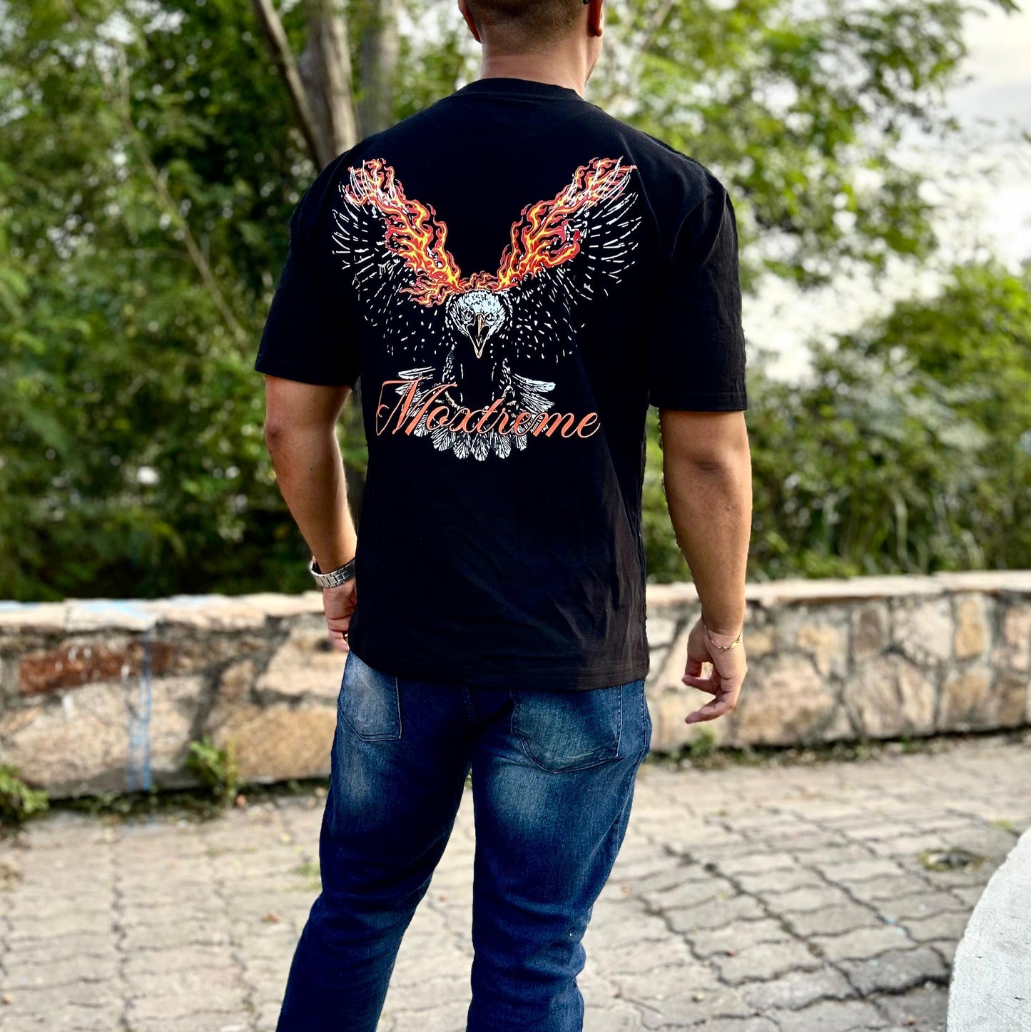 Camisa Oversized Preta | Moxtreme Águia Flamejante